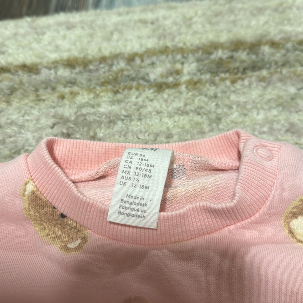 H&M Baby Girl Pink Teddy Bear Sweatshirt & Sweatpants Set 12-18 months - Picture 5 of 6